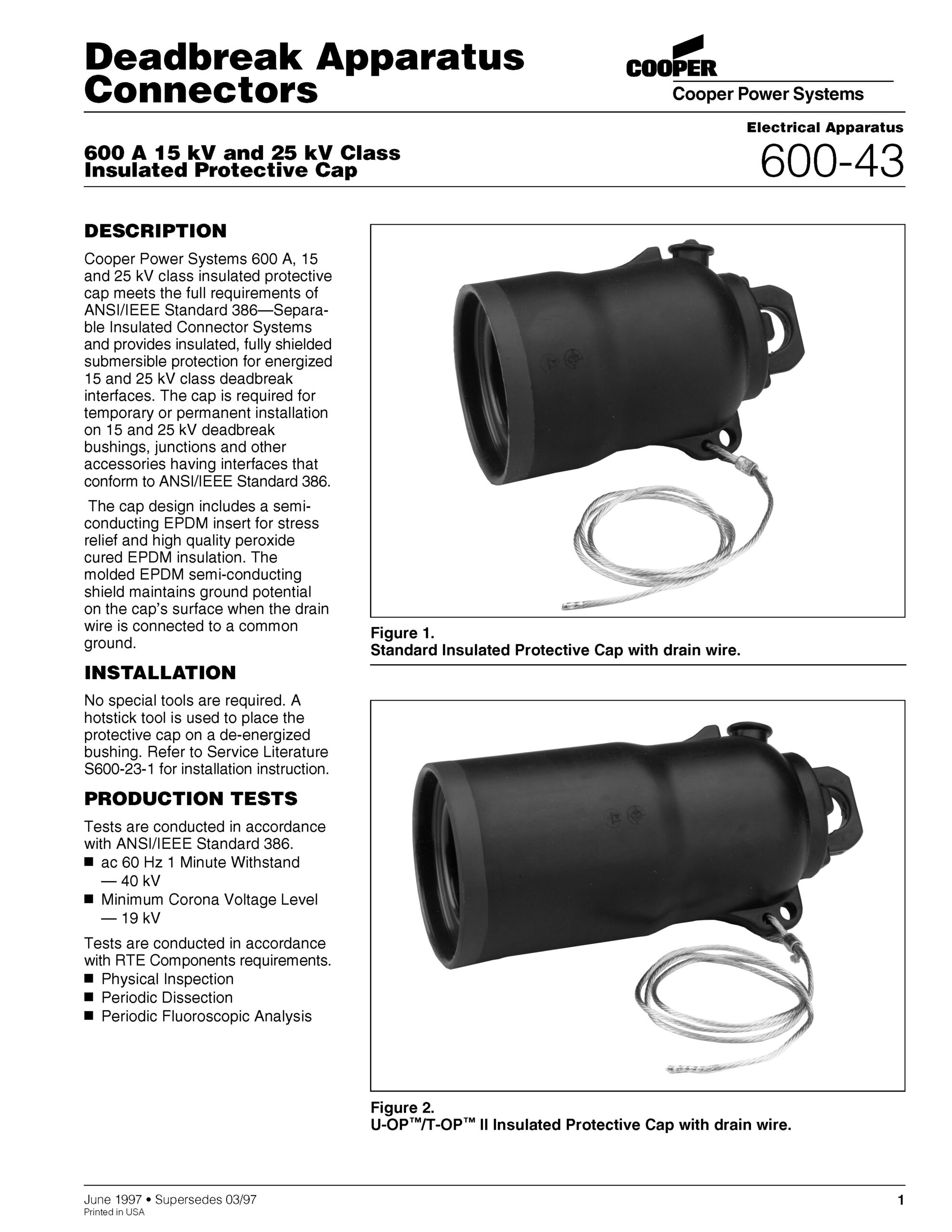 600A 15kV 25kV Protective Cap