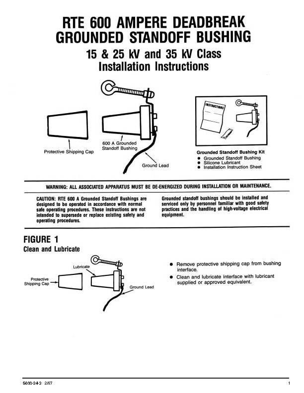 600A-Deadbreak-15kV-25kV-35kV-Grounding-Standoff-Bushing-Installation-Instruction_S600242_Page_1