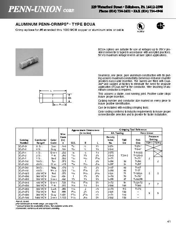 BCUA AL Barrel Crimps Penn Union Catalog